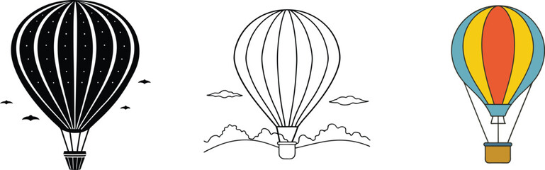 Fototapeta premium Hot Air Balloons Black, White, Color Illustrations, Designs