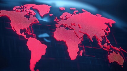 A conceptual image of a world map with tariffed countries highlighted in red