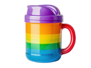 Vibrant rainbow mug perfect for coffee and tea lovers, cut out