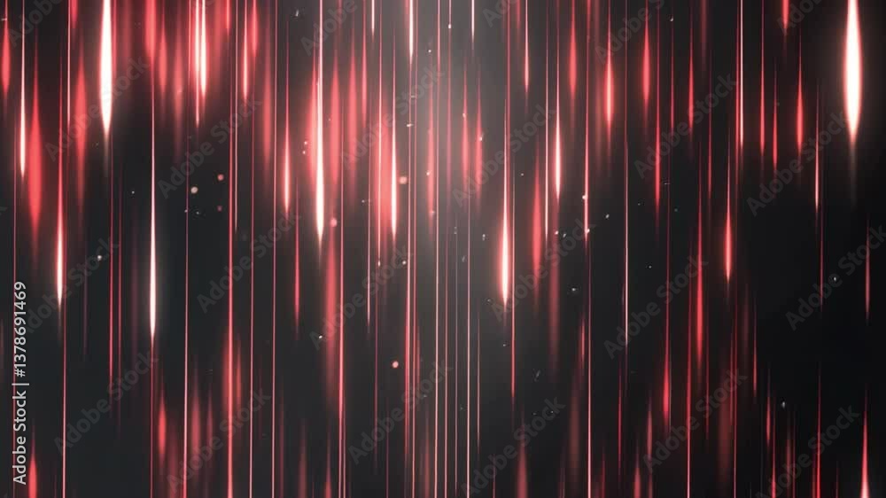 Poster dynamic abstract design with bright red and white vertical light streaks, creating energetic backgro