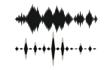 Black sound waves on white background - Music wave frequency or equaliser audio lines and digital voice volume visualisation vector set isolated illustrations 