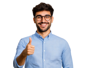 Happy man giving thumbs up with confident smile in casual outfit, cut out