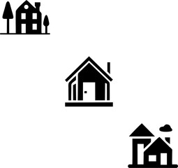 Simple Black and White Illustrations of Different Homes
