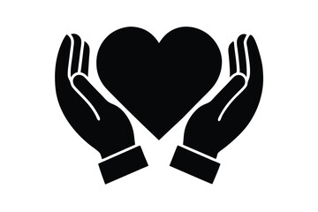 Obraz premium Heart in Hands Icon Silhouette, Love Symbol, Care, Charity, Support, Transparent