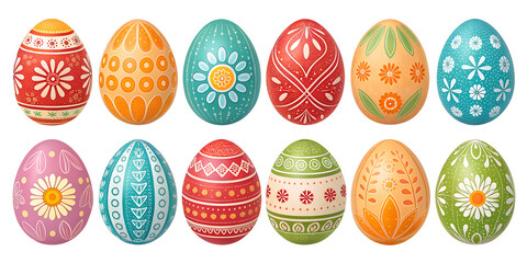 various painted Easter eggs isolated on transparent background	