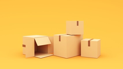 Sealed cardboard box for delivery of orders, goods, items around the world - 3d render. Delivery concept, parcel, mail, online order. Transportation and logistics.