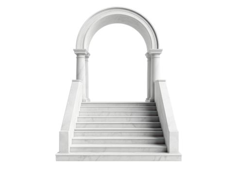 Elegant marble staircase with archway for design concepts, cut out
