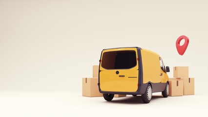 3d render of the concept of fast delivery of parcels around the world by car, plane, scooter. Online shopping. Urgent delivery and logistics. Cargo transportation. Shopping without leaving home.