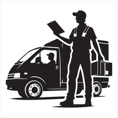 Courier Delivering Carrying Box Silhouette on isolated white background