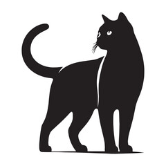 Refined Chartreux silhouette, portraying the breed’s striking profile - Chartreux illustration - Chartreux vector - cat silhouette

