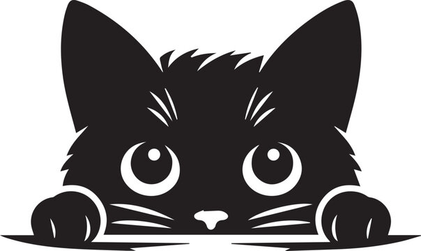 black Peeking cat silhouette vector, cat head silhouette vector, cat head vector illustration
