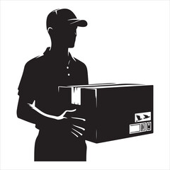 Courier Delivering Carrying Box Silhouette on isolated white background
