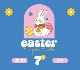 Happy Easter sale 7% off. Seven Percent OFF Super Sale. Happy Easter Vector with Bunny