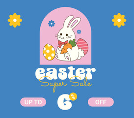 Happy Easter sale 6% off. Six Percent OFF Super Sale. Happy Easter Vector with Bunny