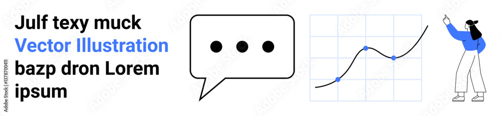 Poster speech bubble, growth chart with data points, and a presenter indicating progression. ideal for busi