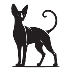 Shadowed Cornish Rex silhouette, evoking mystery and allure - Cornish Rex illustration - Cornish Rex vector - cat silhouette

