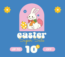 Happy Easter sale 10% off. Ten Percent OFF Super Sale. Happy Easter Vector with Bunny