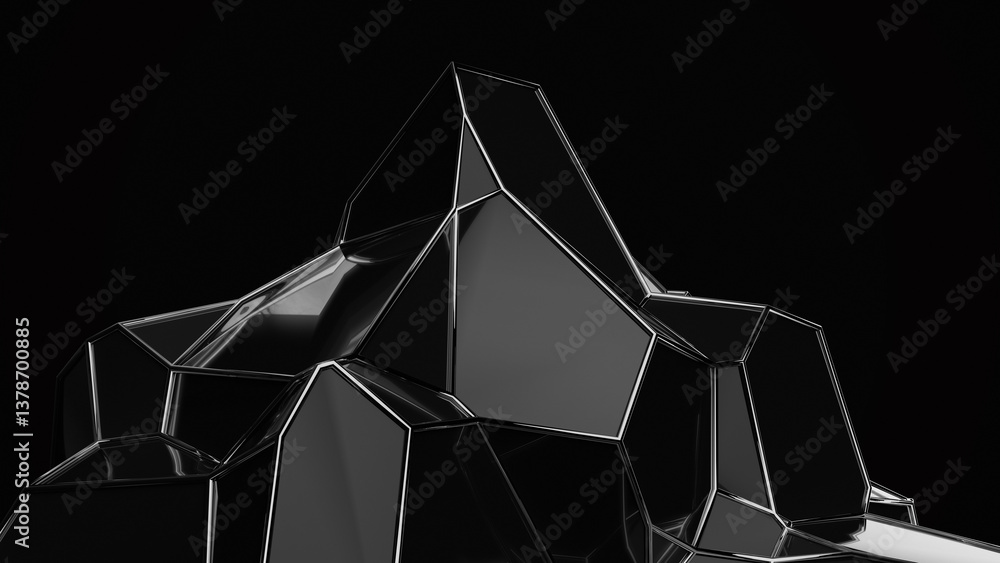 Poster 3d abstract futuristic surface on a black background with a dark abstract diamond. 3d rendering illu