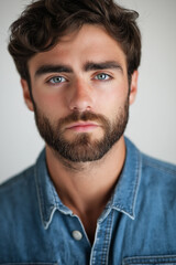 Fototapeta premium A close-up shot of a man's face and neck. The image shows a portion of his face, from his upper lip to below his chin, focusing primarily on his beard. The beard is medium-length and dark brown, with