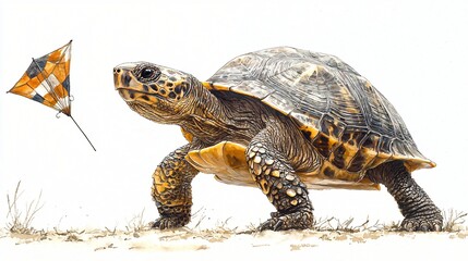 Obraz premium Tortoise and Kite A Watercolor Painting of a Turtle of excellence in splendor beyond compare