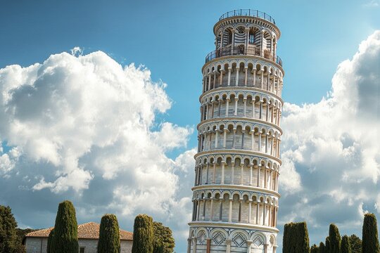 The Leaning Tower of Pisa, Italy, perfectly isolated, high-quality photorealism."