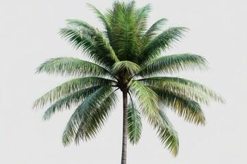Tall coconut palm tree with lush green fronds, isolated on transparent background