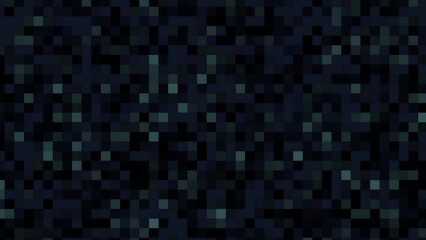 Dark pixelated background with a grid of green and black squares
