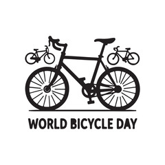 World Bicycle Day Vector Illustration,Minimalist World Bicycle Day Design,Bicycle Silhouette with Text for Bicycle Day,Cycling Celebration Vector for World Bicycle Day,Modern Bicycle Day Poster Design
