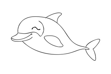 Cute Cartoon Dolphin Line Art Happy Ocean Animal Drawing