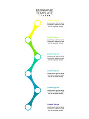6 Circular elements placed in vertical row. Concept of 6 successive steps of project development process. Flat infographic design template. Simple vector illustration for business analytics.