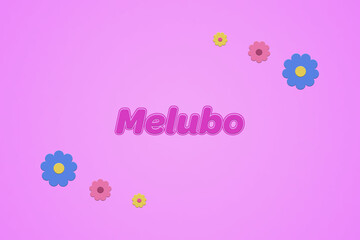 Melubo female girl name illustration in pink with blossoms, flowers