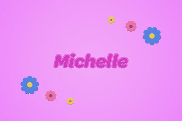 Michelle female girl name illustration in pink with blossoms, flowers