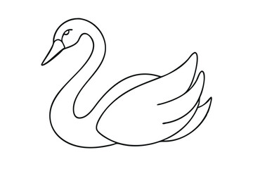 Elegant Black Line Swan Illustration, Simple Bird Drawing