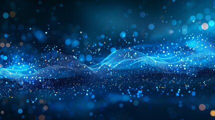 AI Big Data Background. Blue Indigo Technology Network Dot Wave Backdrop. Big Data Abstract Pattern.  Cloud Business Concept. Cyber Engineer Futuristic Banner.  Flow Light Line Infrastructure Model.