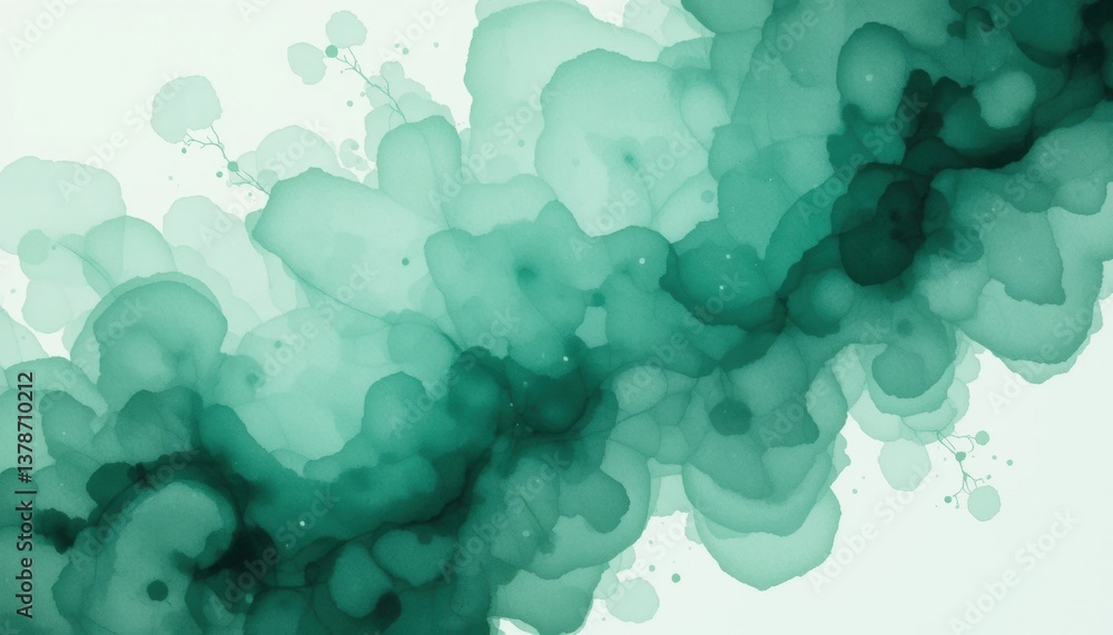 Poster abstract teal and green ink wash painting fluid art swirls and blobs background texture
