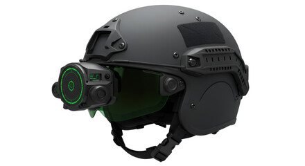 Close up of a tactical helmet with night vision goggles attachment