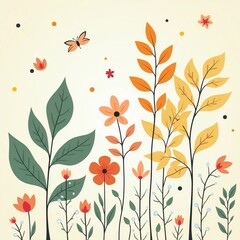 "Autumnal Spring Garden: A Vector Mix with Flowers and Butterflies"