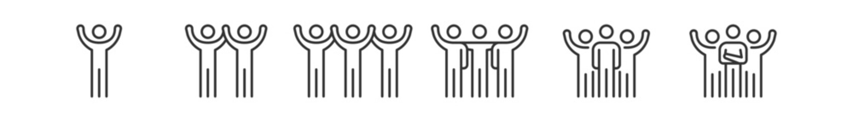People Team Business Work Group Line Icons, stand holding hands , Symbol Perfect Design Simple Set For Using In Web Site Logo App UI Infographics Report, Icon Set Vector Illustration