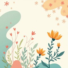 "Dreamy Spring Field: A Vector Scene with Flowers and Abstract Hills"