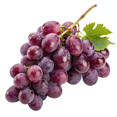 Fototapeta premium A bunch of plump, dark purple grapes clustered together, showcasing their glossy texture and green leaf.