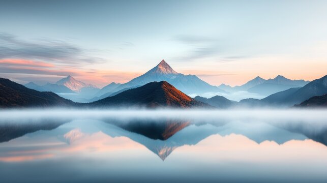 Serene mountain lake sunrise reflection
