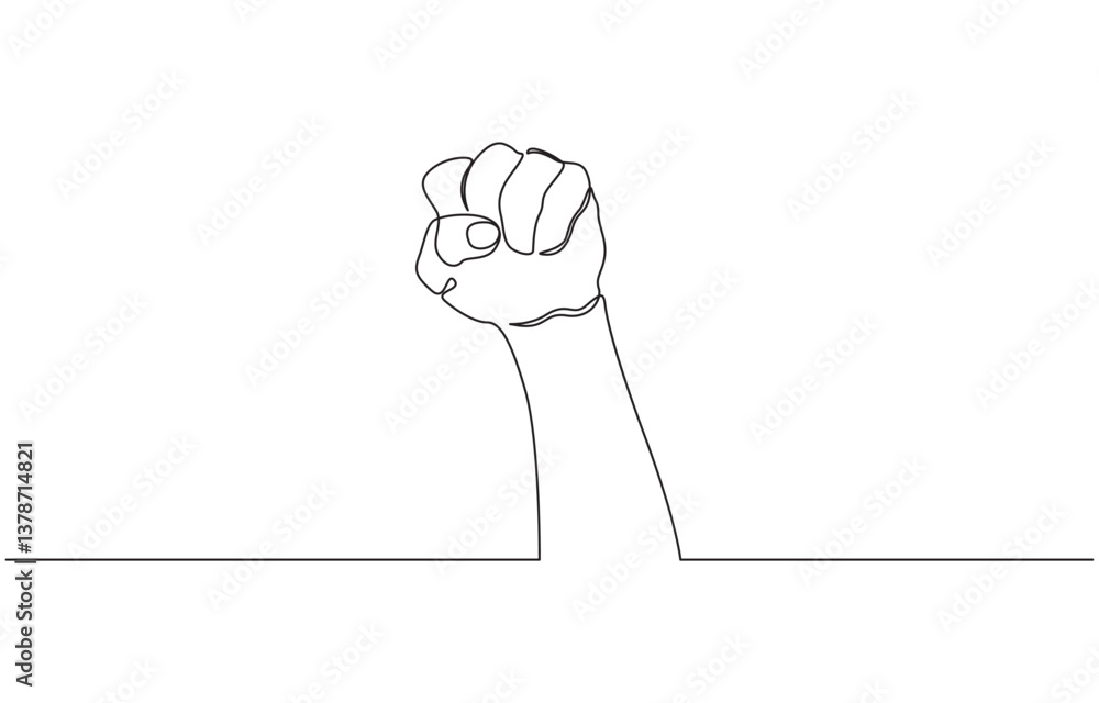 Poster continuous line hand clenched fist.one line drawing of hand clenched fist upwards, fist upwards one 