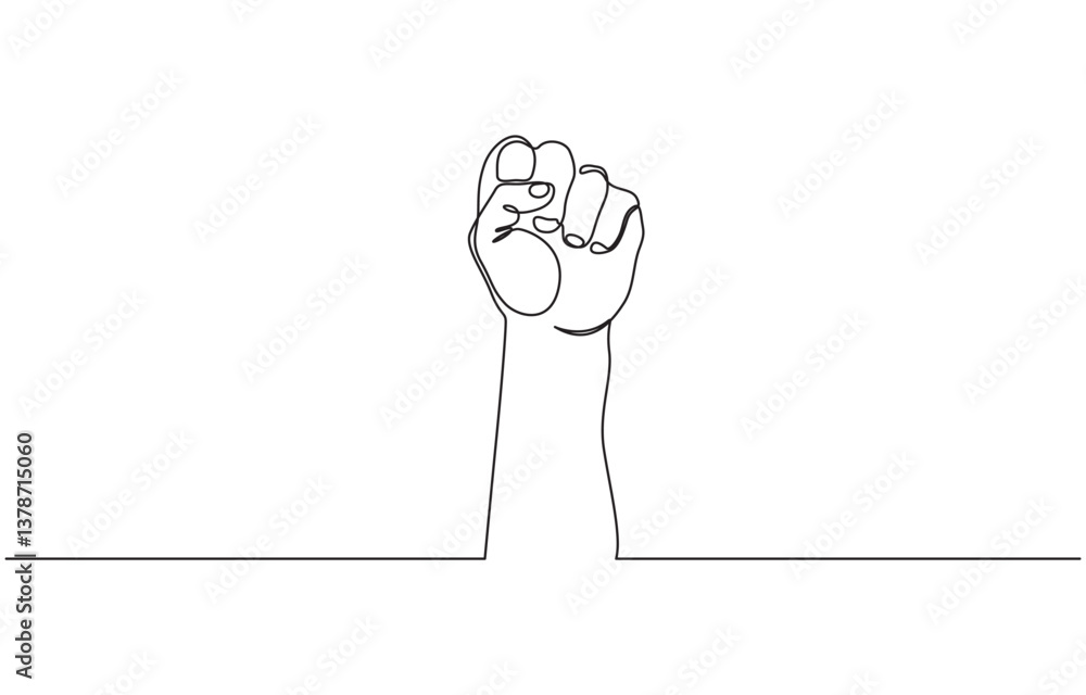 Poster continuous line hand clenched fist.one line drawing of hand clenched fist upwards, fist upwards one 