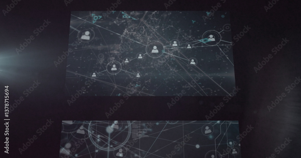 Poster image of data processing over black background