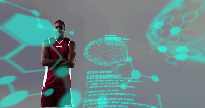 Image of chemical structures over male basketball player
