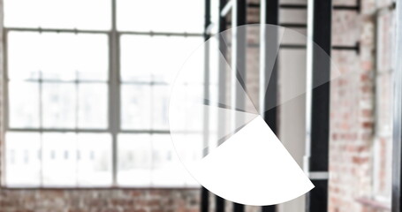 Image of white pie chart statistics spinning over industrial gym