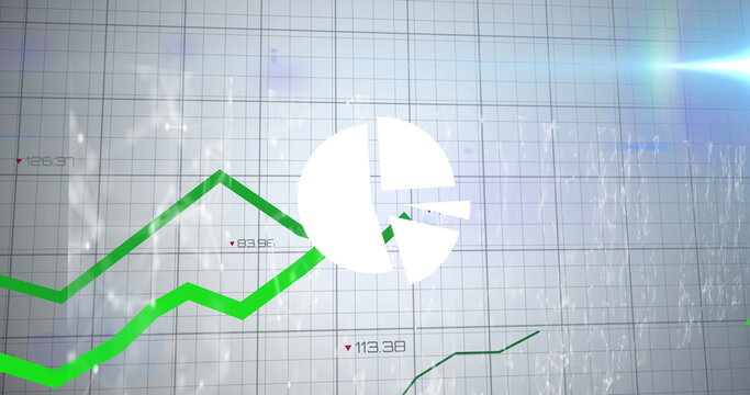 Image of green lines, statistics and financial data processing