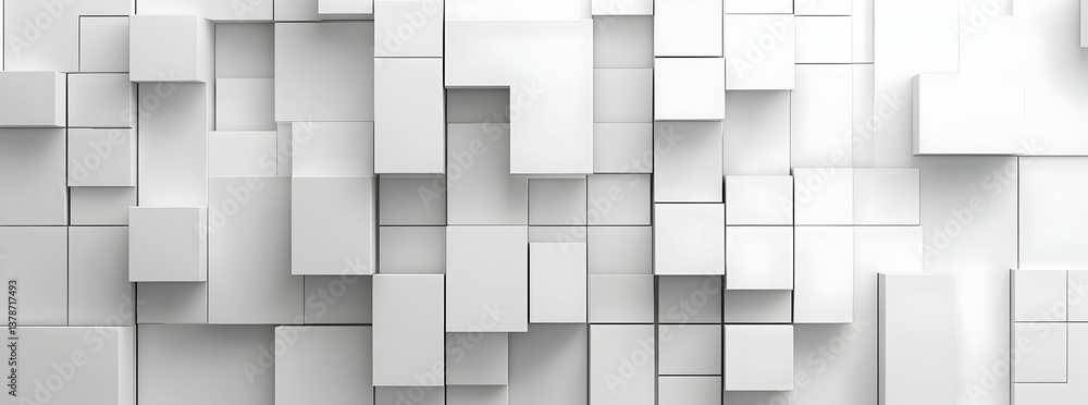 Poster abstract white background with a geometric squares pattern, a 3d rendering illustration of square bl