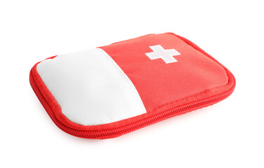 First aid kit with medicaments isolated on white