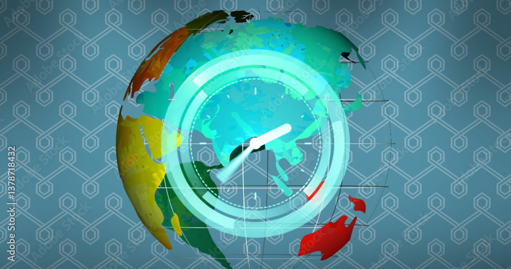 Aufkleber colorful digital globe with abstract patterns and futuristic clock overlay